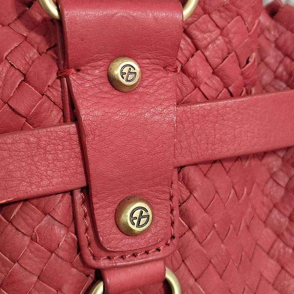 Francesco Biasia Red Woven Leather Tote Bag - Picture 7 of 13
